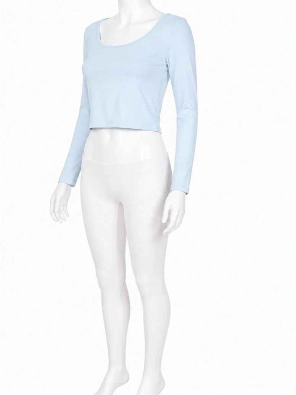 Scoop Neck Light Blue Long-Sleeve Crop Top